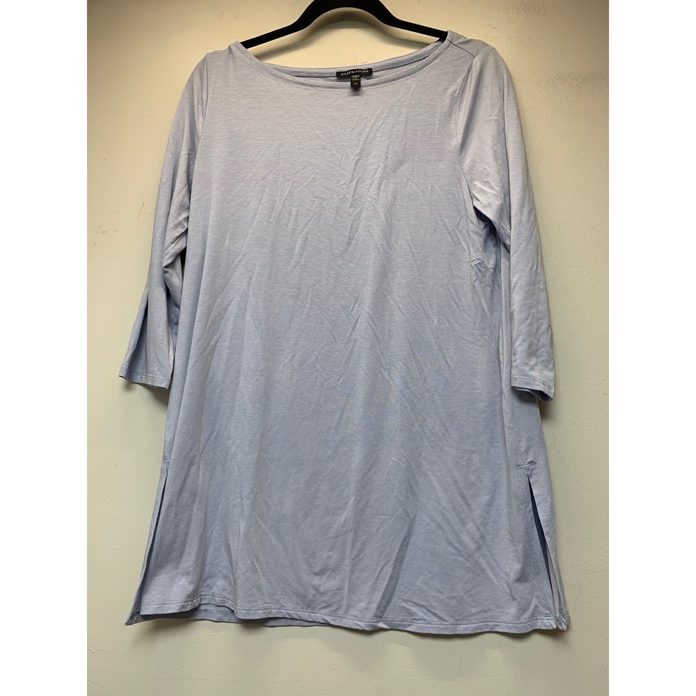 Eileen Fisher Tunic Top Womens Small Blue Excellent Tencel 3/4 Sleeve Boat Neck